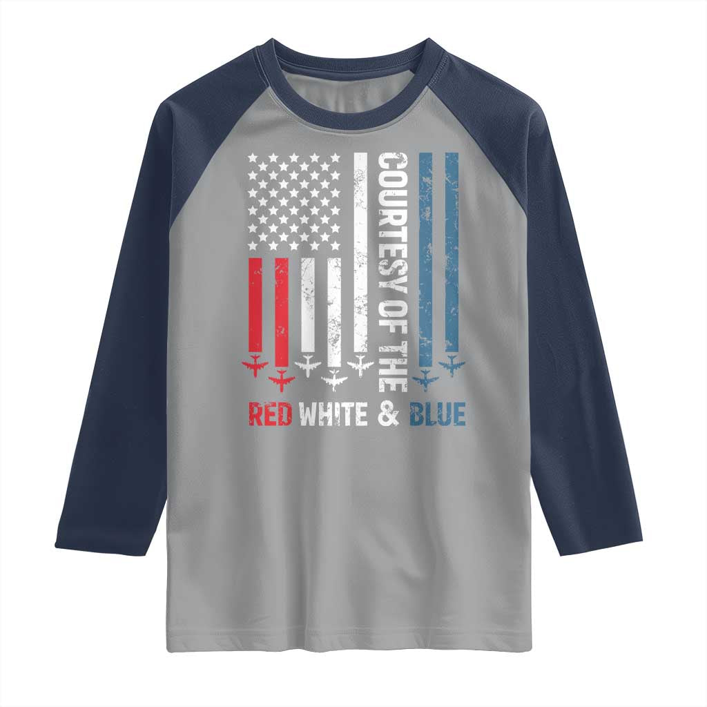 Courtesy of the Red White and Blue Raglan Shirt US Military Patriotic American Flag TS02 Sport Gray Navy Print Your Wear