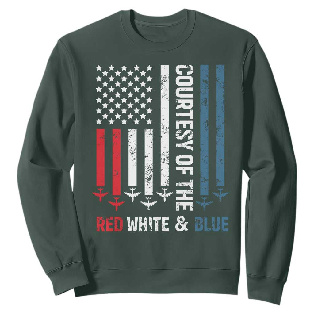 Courtesy of the Red White and Blue Sweatshirt US Military Patriotic American Flag TS02 Dark Forest Green Print Your Wear