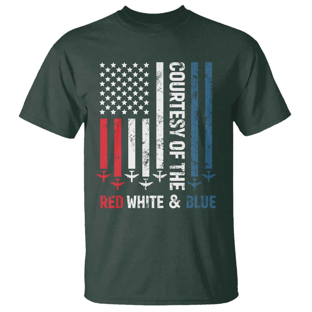 Courtesy of the Red White and Blue T Shirt US Military Patriotic American Flag TS02 Dark Forest Green Print Your Wear