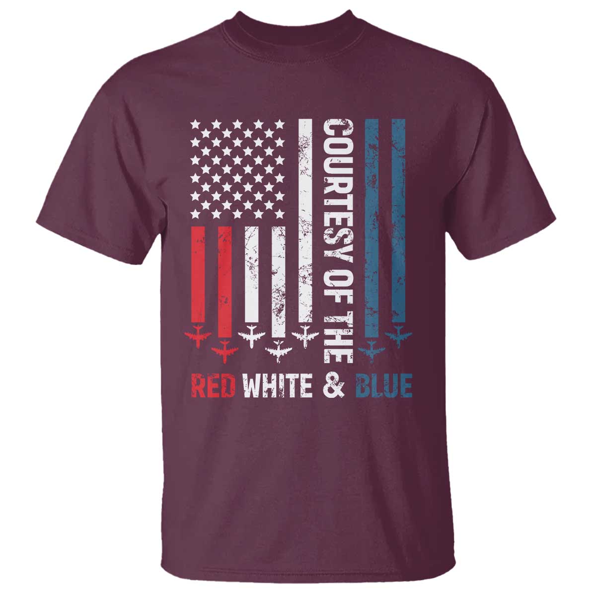 Courtesy of the Red White and Blue T Shirt US Military Patriotic American Flag TS02 Maroon Print Your Wear