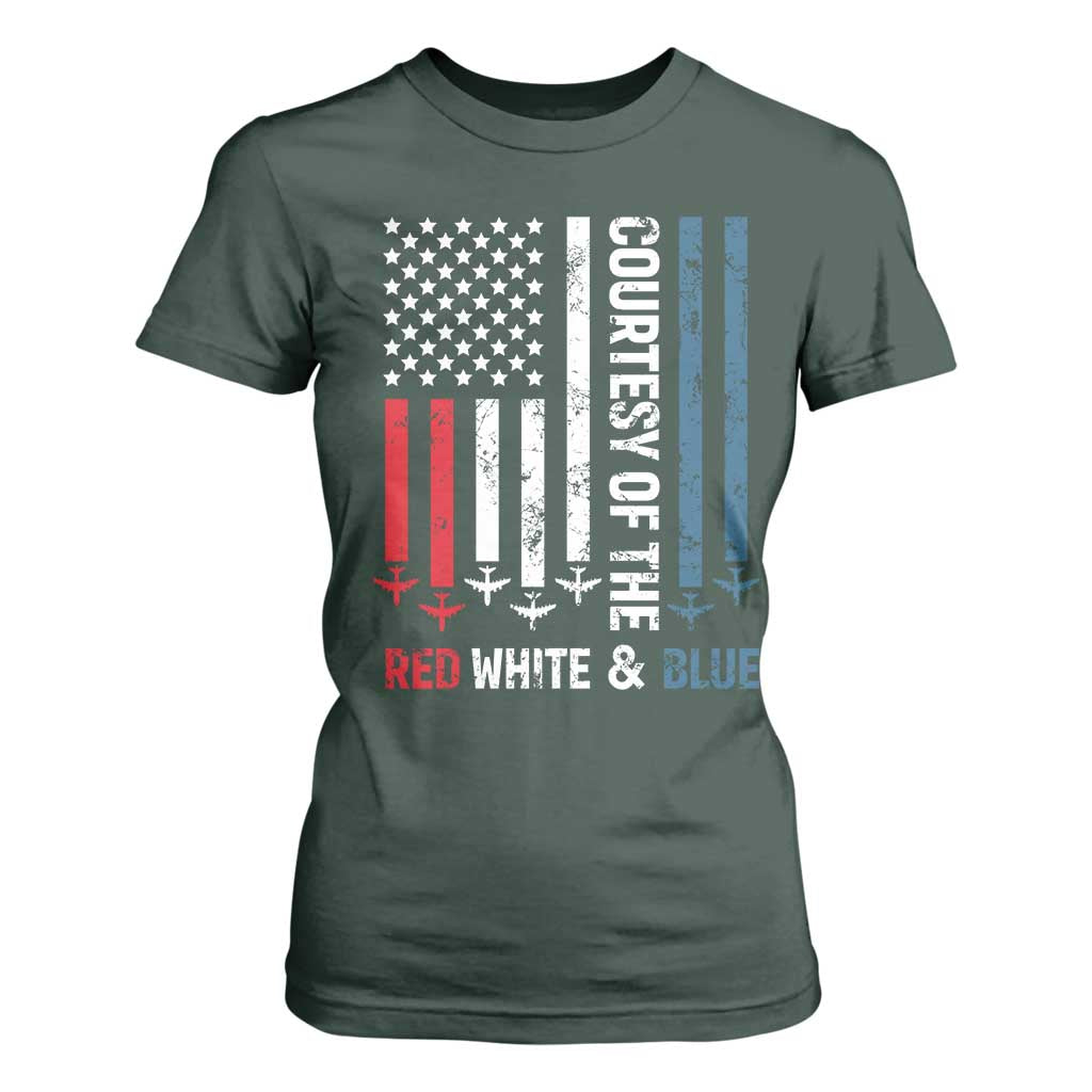 Courtesy of the Red White and Blue T Shirt For Women US Military Patriotic American Flag TS02 Dark Forest Green Print Your Wear