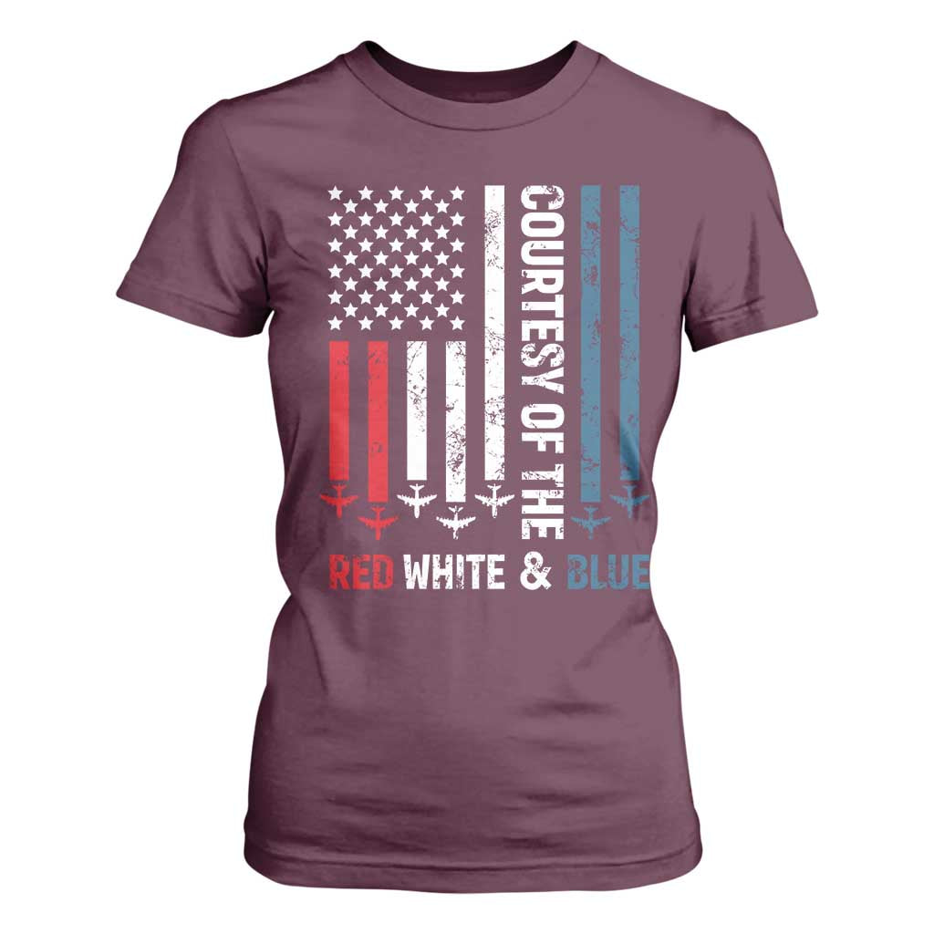 Courtesy of the Red White and Blue T Shirt For Women US Military Patriotic American Flag TS02 Maroon Print Your Wear
