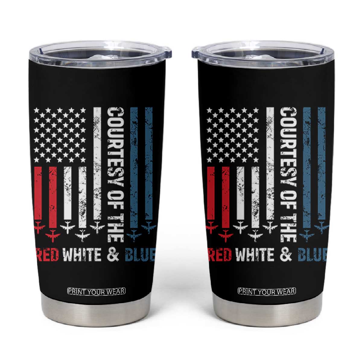 Courtesy of the Red White and Blue Tumbler Cup US Military Patriotic American Flag TS02 Black Print Your Wear