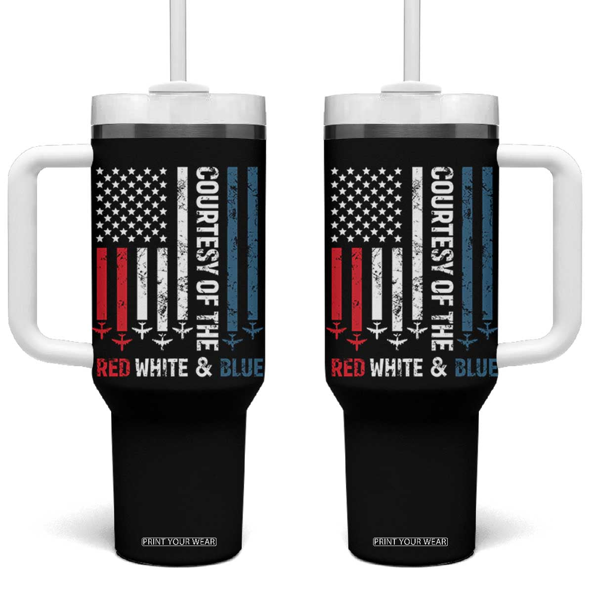 Courtesy of the Red White and Blue Tumbler With Handle US Military Patriotic American Flag TS02 One Size: 40 oz Black Print Your Wear