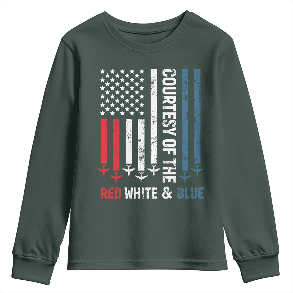 Courtesy of the Red White and Blue Youth Sweatshirt US Military Patriotic American Flag TS02 Dark Forest Green Print Your Wear