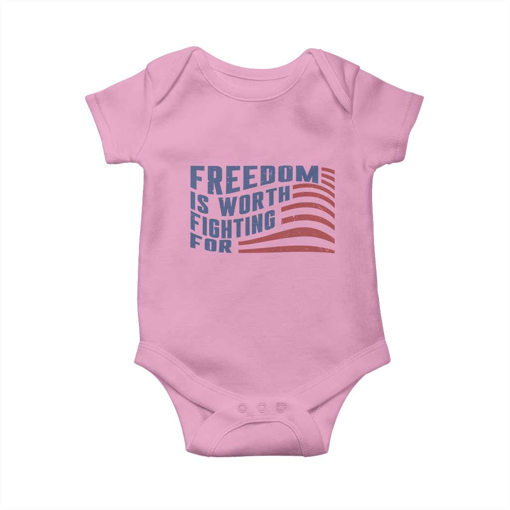 Freedom Is Worth Fighting For Baby Onesie USA Flag America True Patriot TS02 Light Pink Print Your Wear