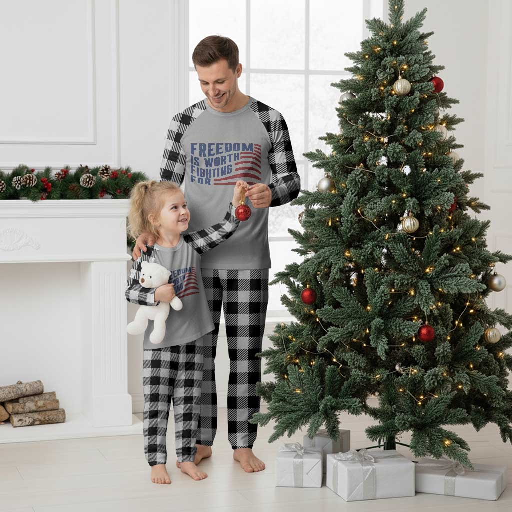 Freedom Is Worth Fighting For Plaid Pajama Set USA Flag America True Patriot TS02 White Plaid Print Your Wear