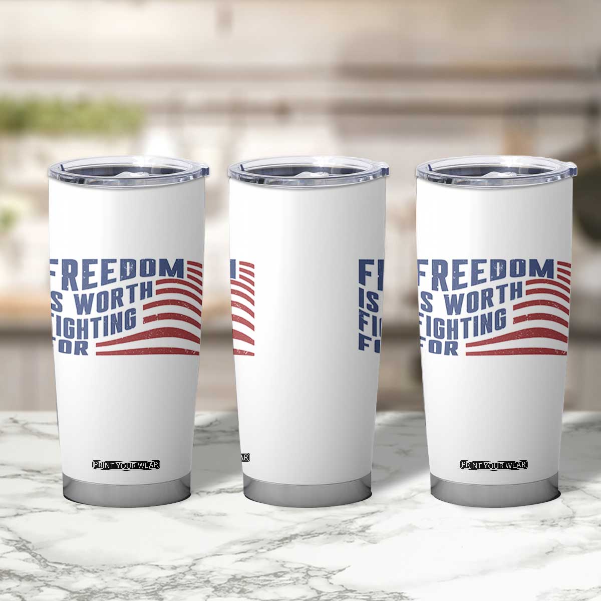 Freedom Is Worth Fighting For Tumbler Cup USA Flag America True Patriot TS02 Print Your Wear
