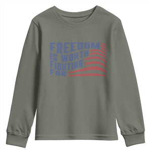 Freedom Is Worth Fighting For Youth Sweatshirt USA Flag America True Patriot TS02 Military Green Print Your Wear