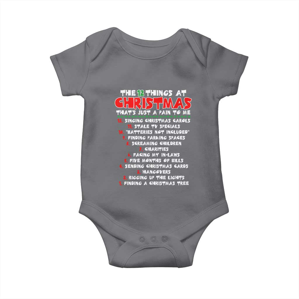 12 Pains of Christmas Parody Baby Onesie Funny Twist on the 12 Days of Christmas Tradition TS02 Charcoal Print Your Wear