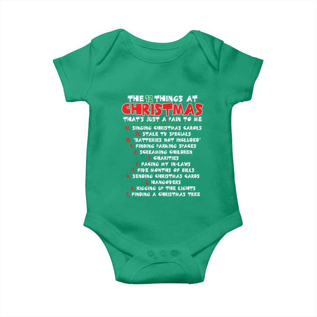 12 Pains of Christmas Parody Baby Onesie Funny Twist on the 12 Days of Christmas Tradition TS02 Irish Green Print Your Wear