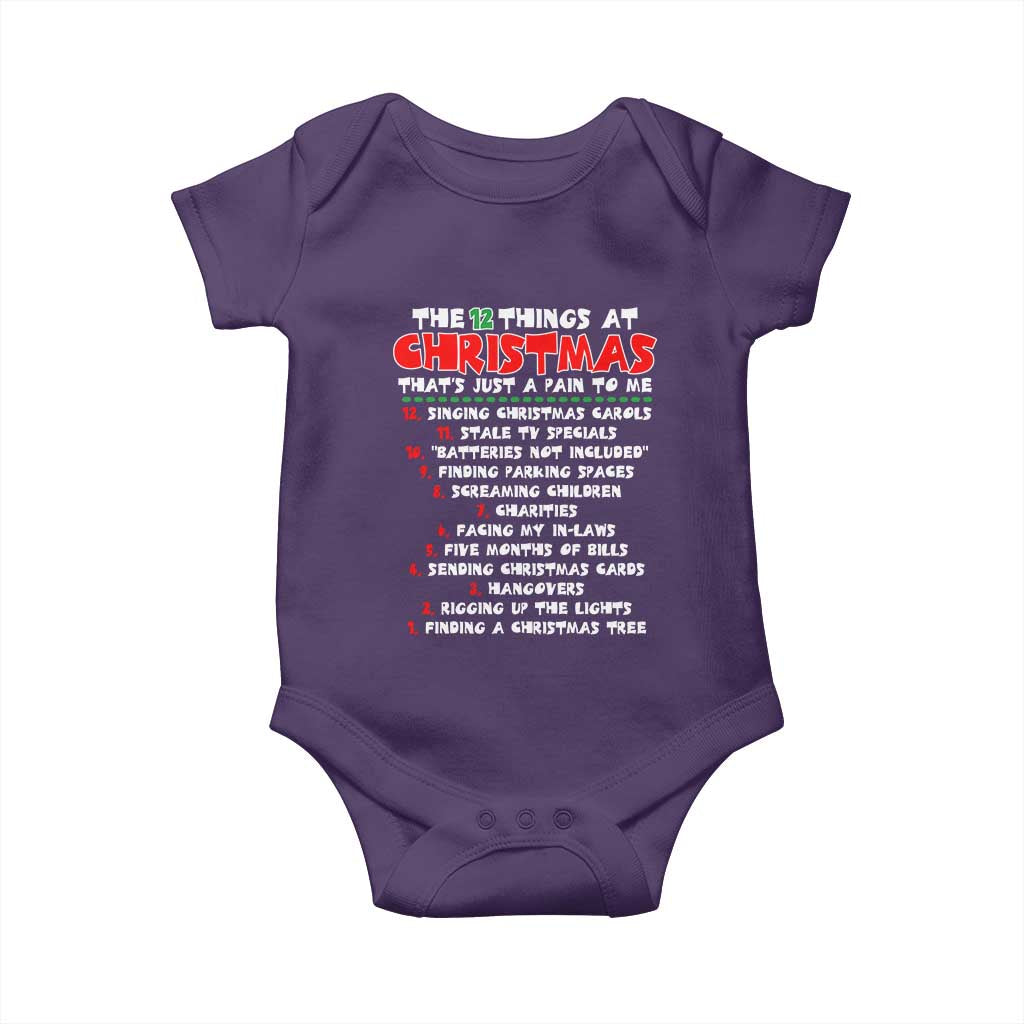 12 Pains of Christmas Parody Baby Onesie Funny Twist on the 12 Days of Christmas Tradition TS02 Purple Print Your Wear
