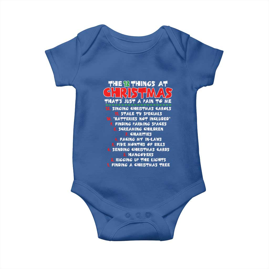 12 Pains of Christmas Parody Baby Onesie Funny Twist on the 12 Days of Christmas Tradition TS02 Royal Blue Print Your Wear