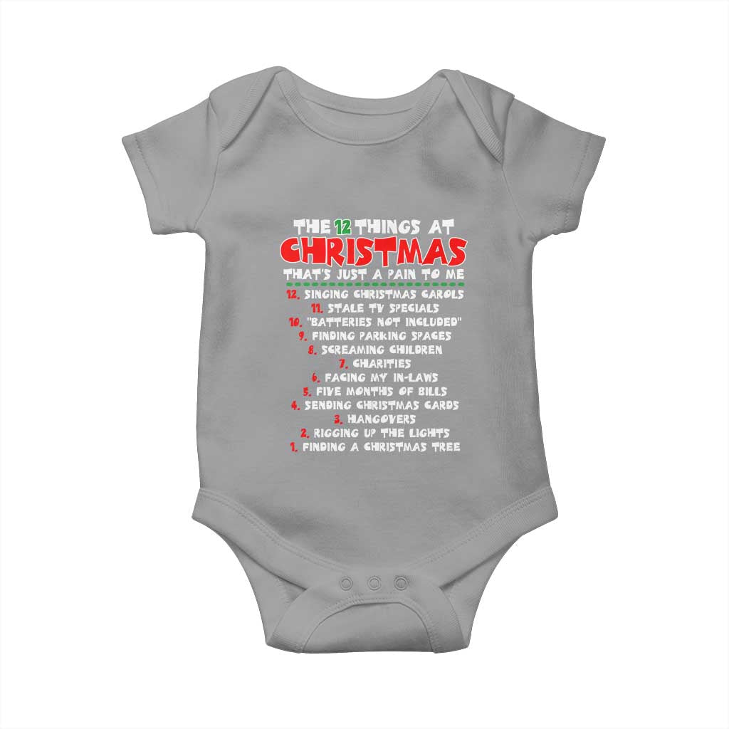 12 Pains of Christmas Parody Baby Onesie Funny Twist on the 12 Days of Christmas Tradition TS02 Sport Gray Print Your Wear