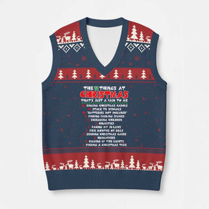 12 Pains of Xmas Parody V-Neck Knit Sweater Vest Funny Twist on the 12 Days of Xmas Tradition TS02 Navy Red Print Your Wear