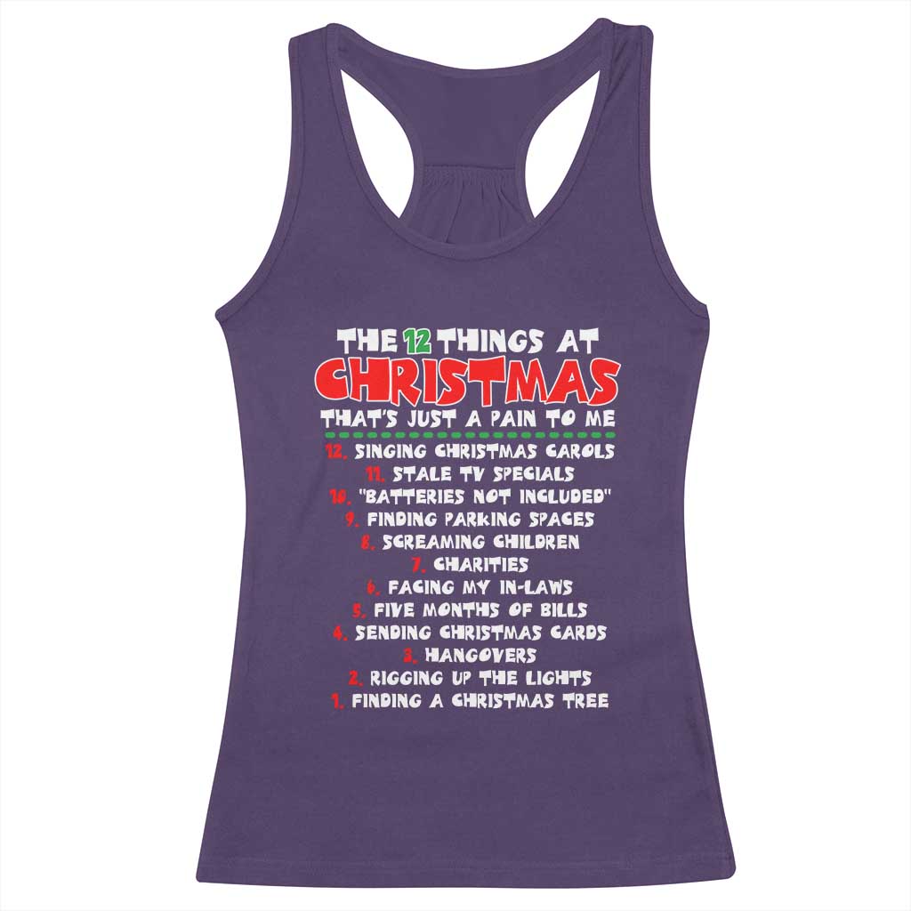 12 Pains of Christmas Parody Racerback Tank Top Funny Twist on the 12 Days of Christmas Tradition TS02 Purple Print Your Wear