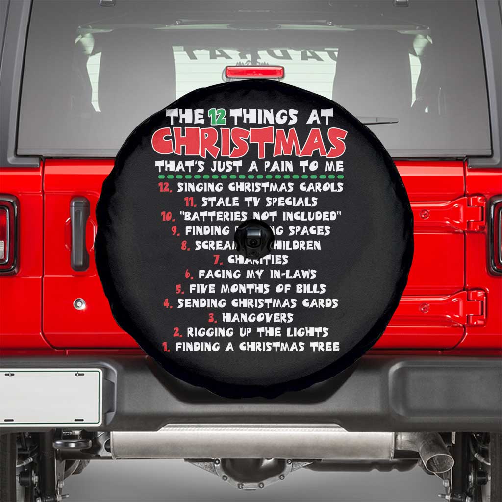 12 Pains of Christmas Parody Spare Tire Cover Funny Twist on the 12 Days of Christmas Tradition TS02 Black Print Your Wear