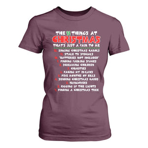 12 Pains of Christmas Parody T Shirt For Women Funny Twist on the 12 Days of Christmas Tradition TS02 Maroon Print Your Wear