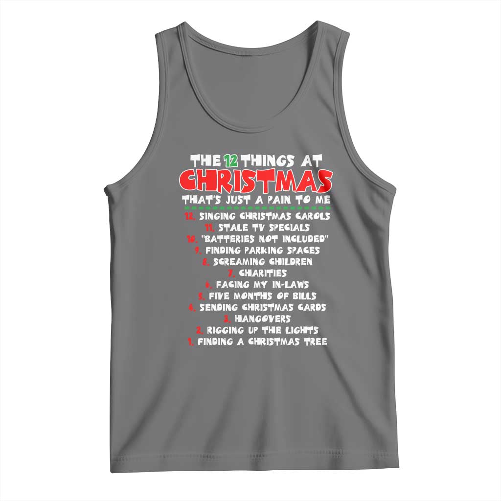 12 Pains of Christmas Parody Tank Top Funny Twist on the 12 Days of Christmas Tradition TS02 Black Heather Print Your Wear