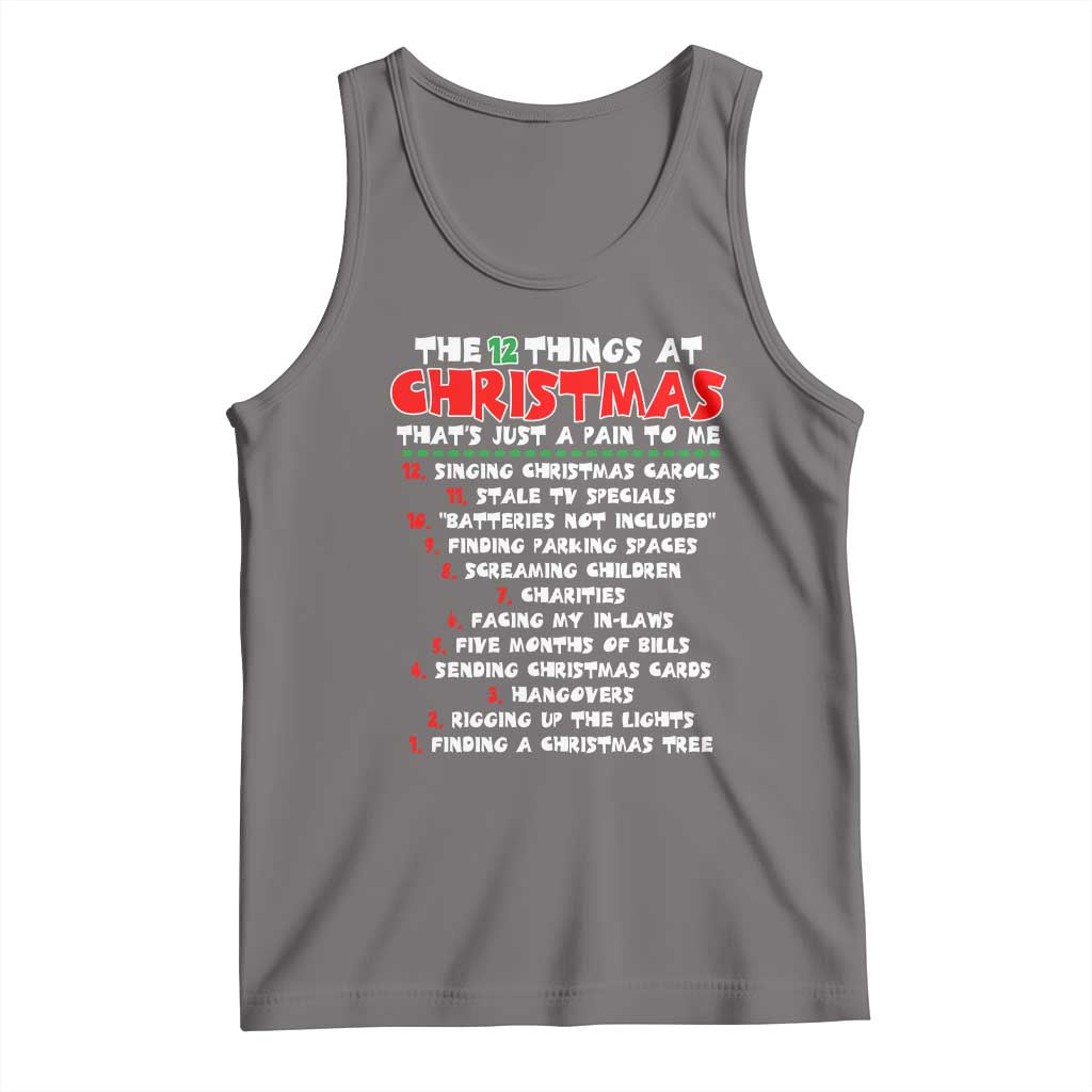 12 Pains of Christmas Parody Tank Top Funny Twist on the 12 Days of Christmas Tradition TS02 Deep Heather Print Your Wear