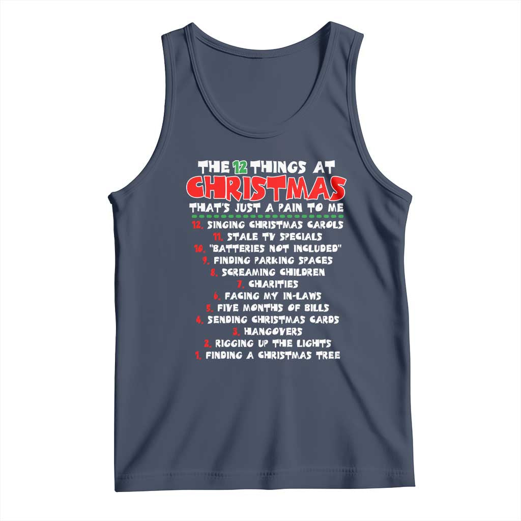 12 Pains of Christmas Parody Tank Top Funny Twist on the 12 Days of Christmas Tradition TS02 Navy Print Your Wear