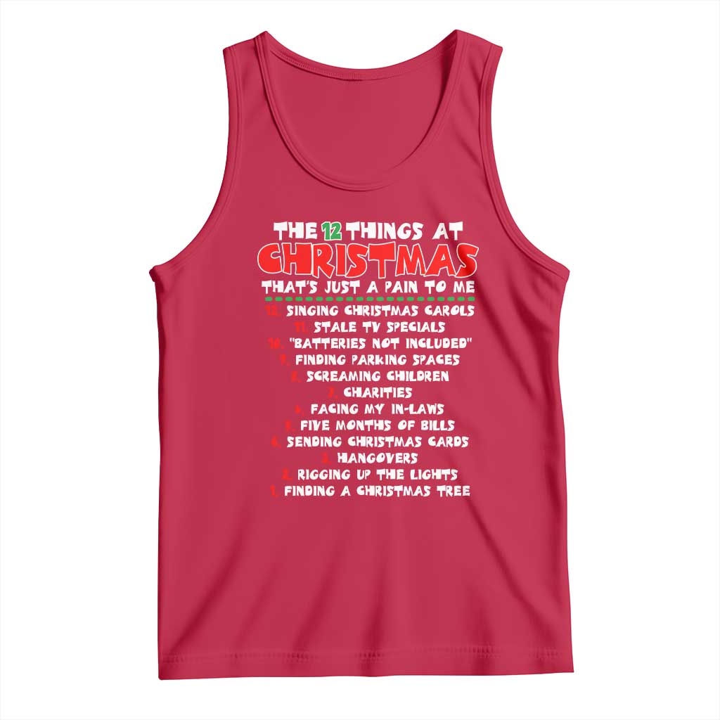 12 Pains of Christmas Parody Tank Top Funny Twist on the 12 Days of Christmas Tradition TS02 Red Print Your Wear