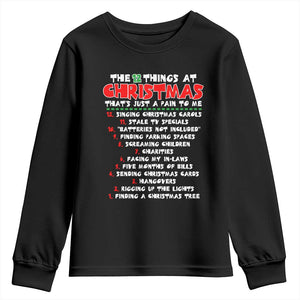 12 Pains of Christmas Parody Youth Sweatshirt Funny Twist on the 12 Days of Christmas Tradition TS02 Black Print Your Wear