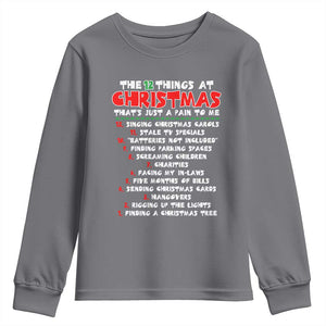 12 Pains of Christmas Parody Youth Sweatshirt Funny Twist on the 12 Days of Christmas Tradition TS02 Charcoal Print Your Wear