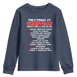 12 Pains of Christmas Parody Youth Sweatshirt Funny Twist on the 12 Days of Christmas Tradition TS02 Navy Print Your Wear
