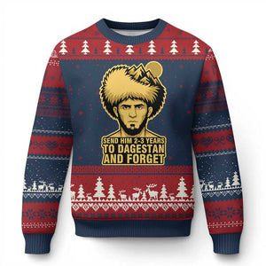 Send Him 2 3 Years to Dagestan and Forget Ugly Christmas Sweater Funny MMA Fighter Discipline TS02 Navy Red Print Your Wear