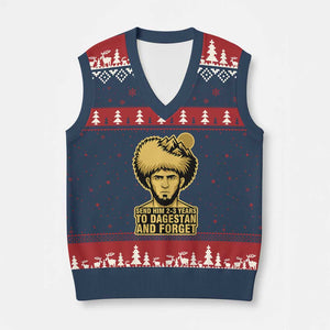 Send Him 2 3 Years to Dagestan and Forget V-Neck Knit Sweater Vest Funny MMA Fighter Discipline TS02 Navy Red Print Your Wear