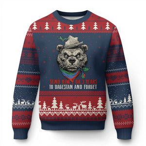 Dagestan Bear MMA Fighter Discipline Ugly Christmas Sweater Send Him 2 3 Years and Forget TS02 Navy Red Print Your Wear