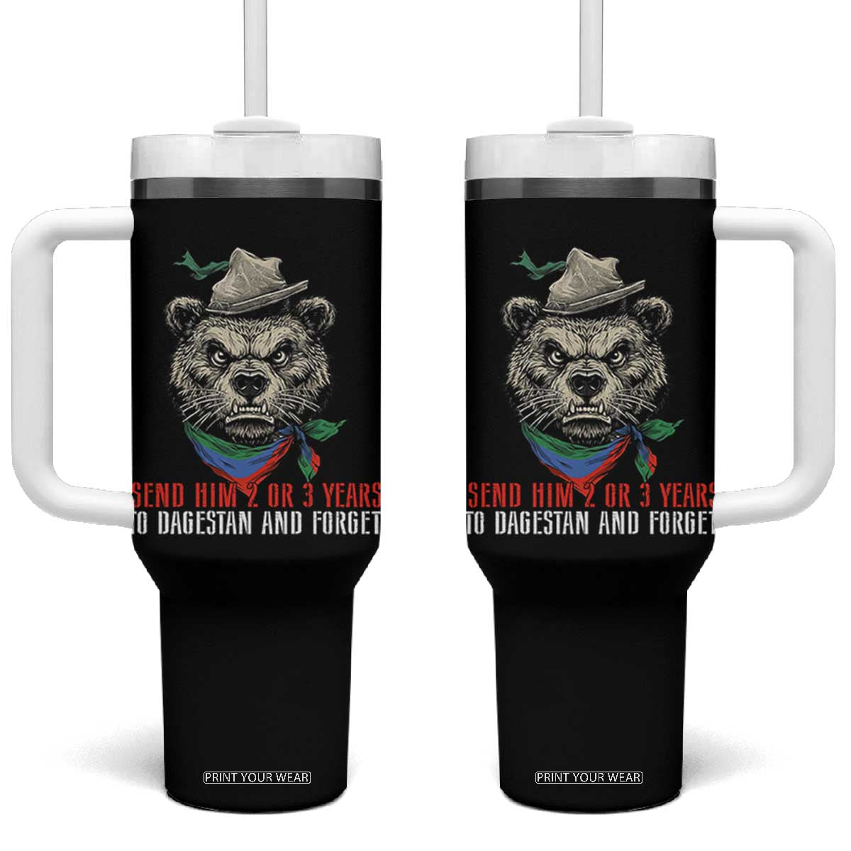 Dagestan Bear MMA Fighter Discipline Tumbler With Handle Send Him 2 3 Years and Forget TS02 One Size: 40 oz Black Print Your Wear