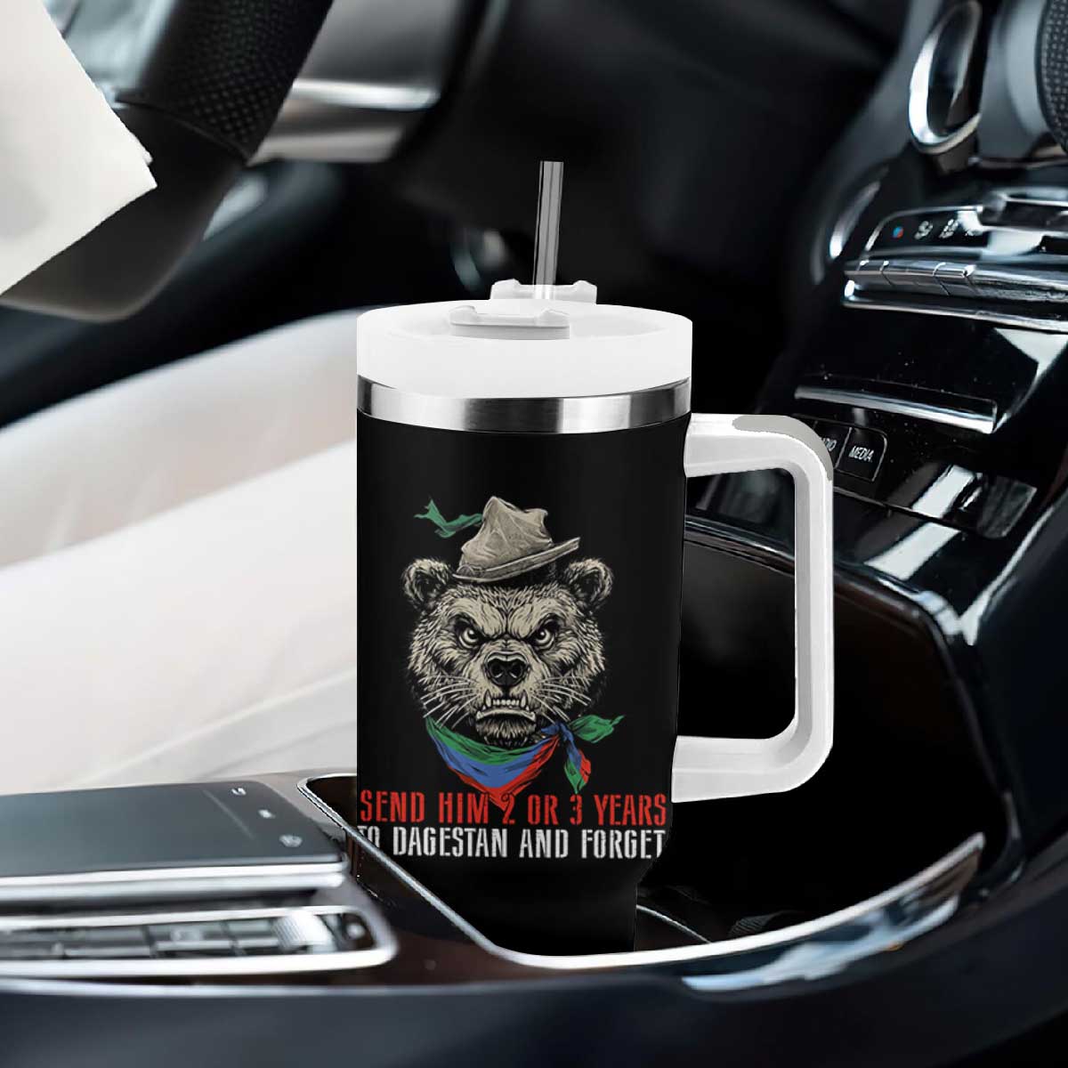 Dagestan Bear MMA Fighter Discipline Tumbler With Handle Send Him 2 3 Years and Forget TS02 Print Your Wear