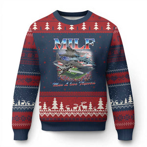 MILF Man I Love Flyovers Meme Ugly Christmas Sweater for Aviation Buffs Patriotic Meme Lords TS02 Navy Red Print Your Wear
