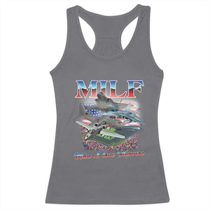 MILF Man I Love Flyovers Meme Racerback Tank Top for Aviation Buffs Patriotic Meme Lords TS02 Charcoal Print Your Wear