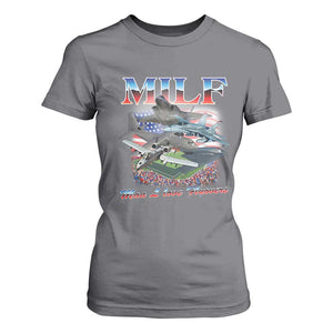 MILF Man I Love Flyovers Meme T Shirt For Women for Aviation Buffs Patriotic Meme Lords TS02 Charcoal Print Your Wear