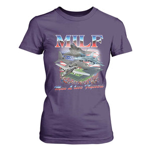 MILF Man I Love Flyovers Meme T Shirt For Women for Aviation Buffs Patriotic Meme Lords TS02 Purple Print Your Wear
