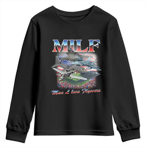 MILF Man I Love Flyovers Meme Youth Sweatshirt for Aviation Buffs Patriotic Meme Lords TS02 Black Print Your Wear