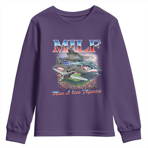 MILF Man I Love Flyovers Meme Youth Sweatshirt for Aviation Buffs Patriotic Meme Lords TS02 Purple Print Your Wear