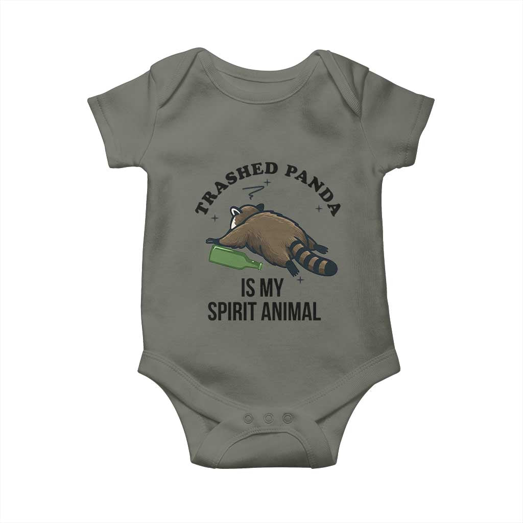 Trashed Panda Is My Spirit Animal Baby Onesie Funny Drunk Raccoon Meme for Party People Hot Mess Energy TS02 Military Green Print Your Wear