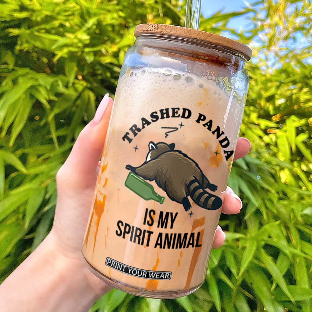 Trashed Panda Is My Spirit Animal Glass Can Funny Drunk Raccoon Meme for Party People Hot Mess Energy TS02 White Print Your Wear