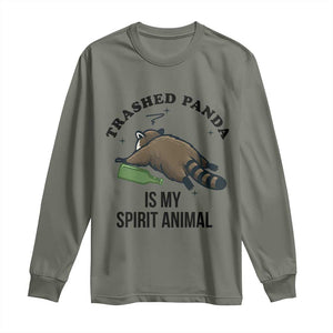 Trashed Panda Is My Spirit Animal Long Sleeve Shirt Funny Drunk Raccoon Meme for Party People Hot Mess Energy TS02 Military Green Print Your Wear