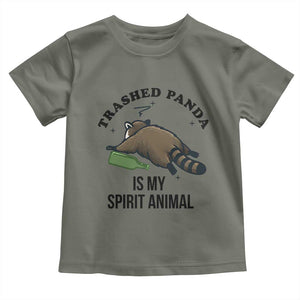Trashed Panda Is My Spirit Animal Toddler T Shirt Funny Drunk Raccoon Meme for Party People Hot Mess Energy TS02 Military Green Print Your Wear