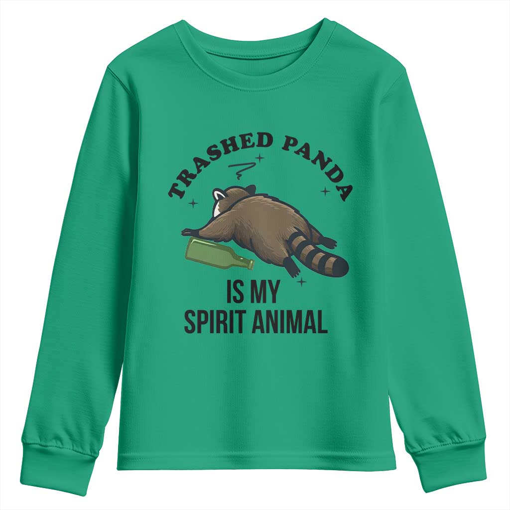 Trashed Panda Is My Spirit Animal Youth Sweatshirt Funny Drunk Raccoon Meme for Party People Hot Mess Energy TS02 Irish Green Print Your Wear