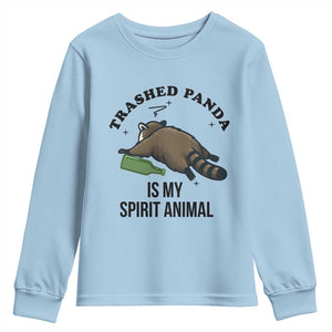 Trashed Panda Is My Spirit Animal Youth Sweatshirt Funny Drunk Raccoon Meme for Party People Hot Mess Energy TS02 Light Blue Print Your Wear