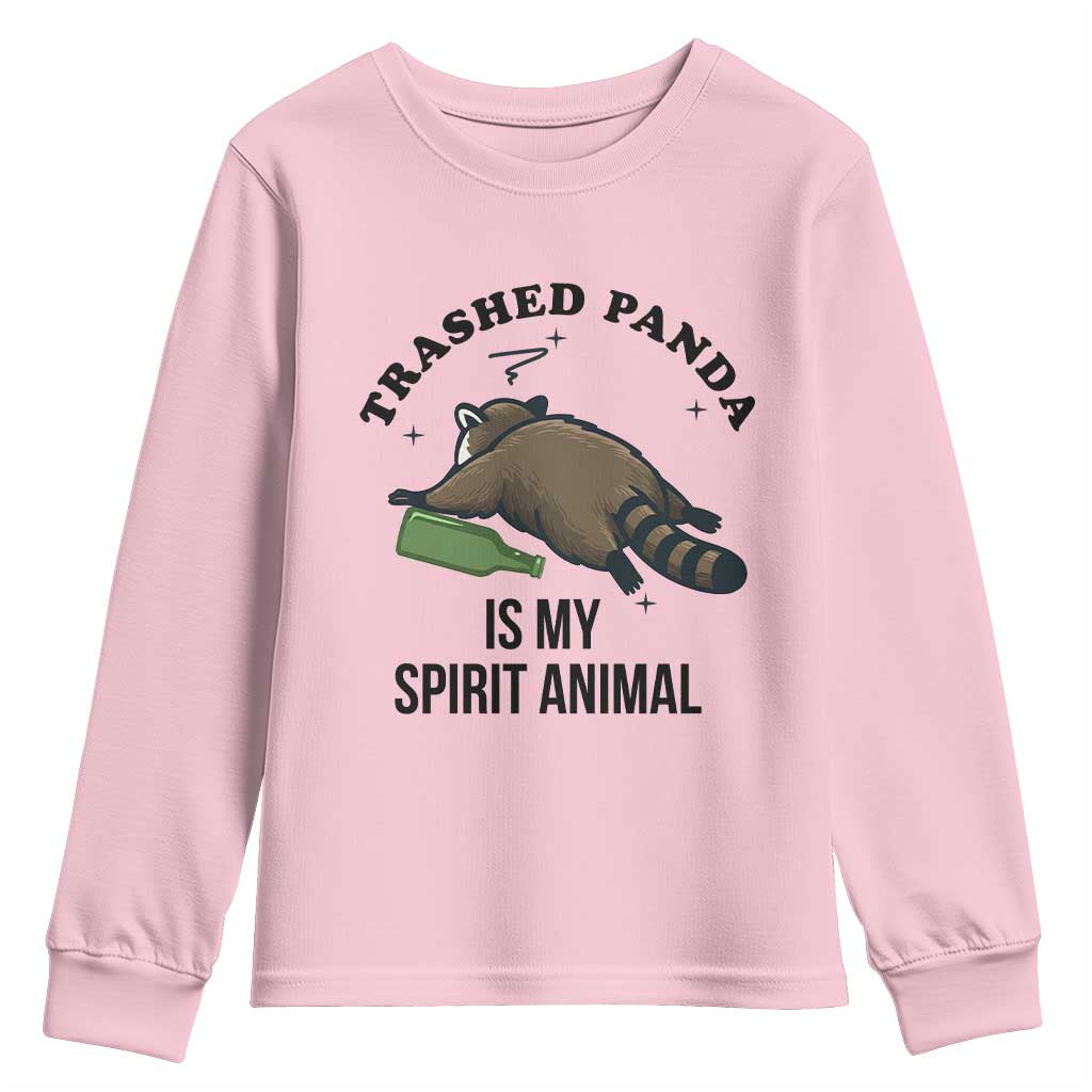 Trashed Panda Is My Spirit Animal Youth Sweatshirt Funny Drunk Raccoon Meme for Party People Hot Mess Energy TS02 Light Pink Print Your Wear