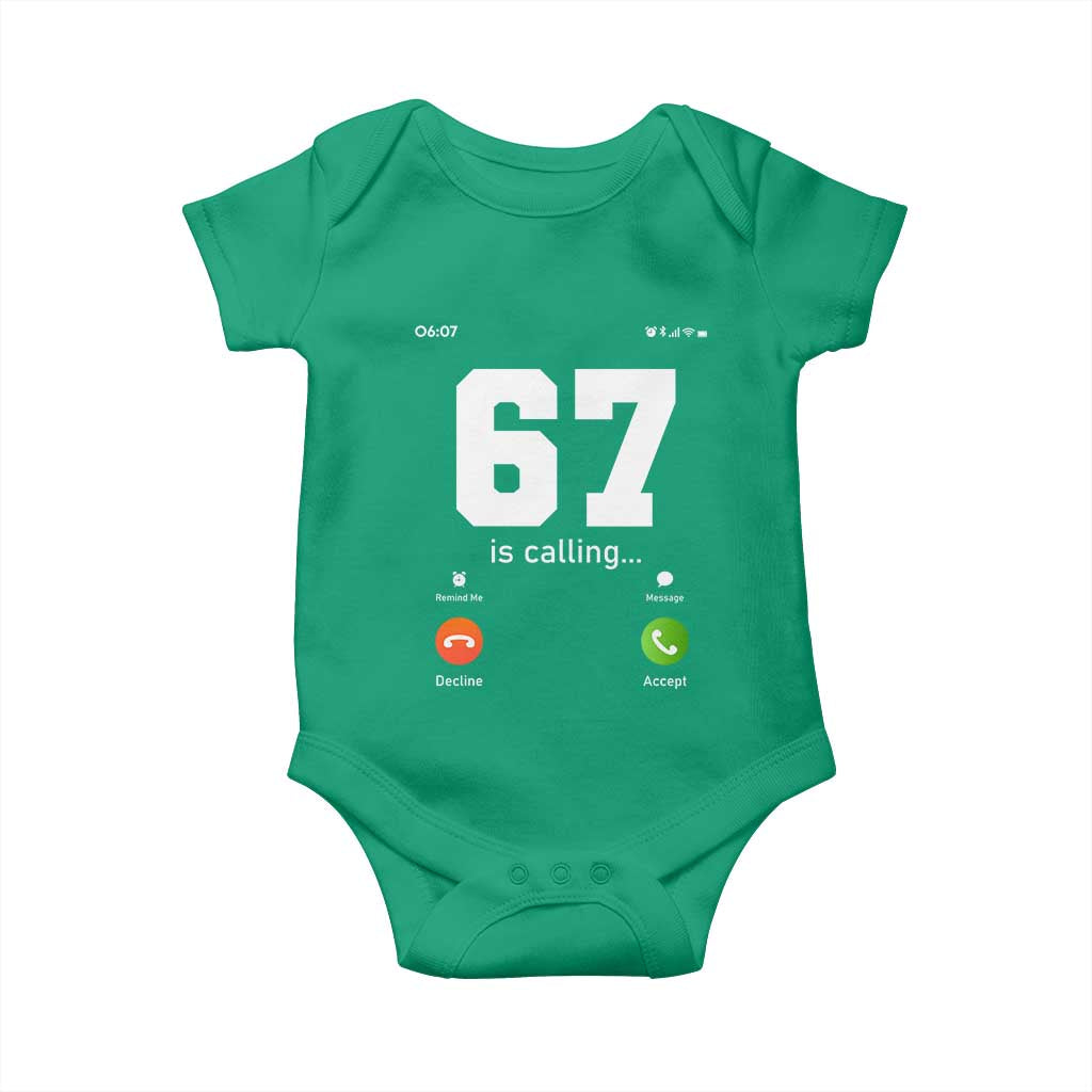 67 Is Calling Meme Baby Onesie Funny Six Seven Phone Call Screen TS02 Irish Green Print Your Wear