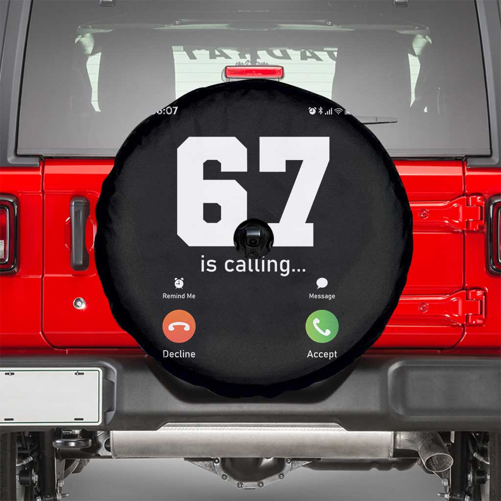 67 Is Calling Meme Spare Tire Cover Funny Six Seven Phone Call Screen TS02 Black Print Your Wear