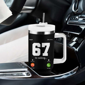 67 Is Calling Meme Tumbler With Handle Funny Six Seven Phone Call Screen TS02 Print Your Wear